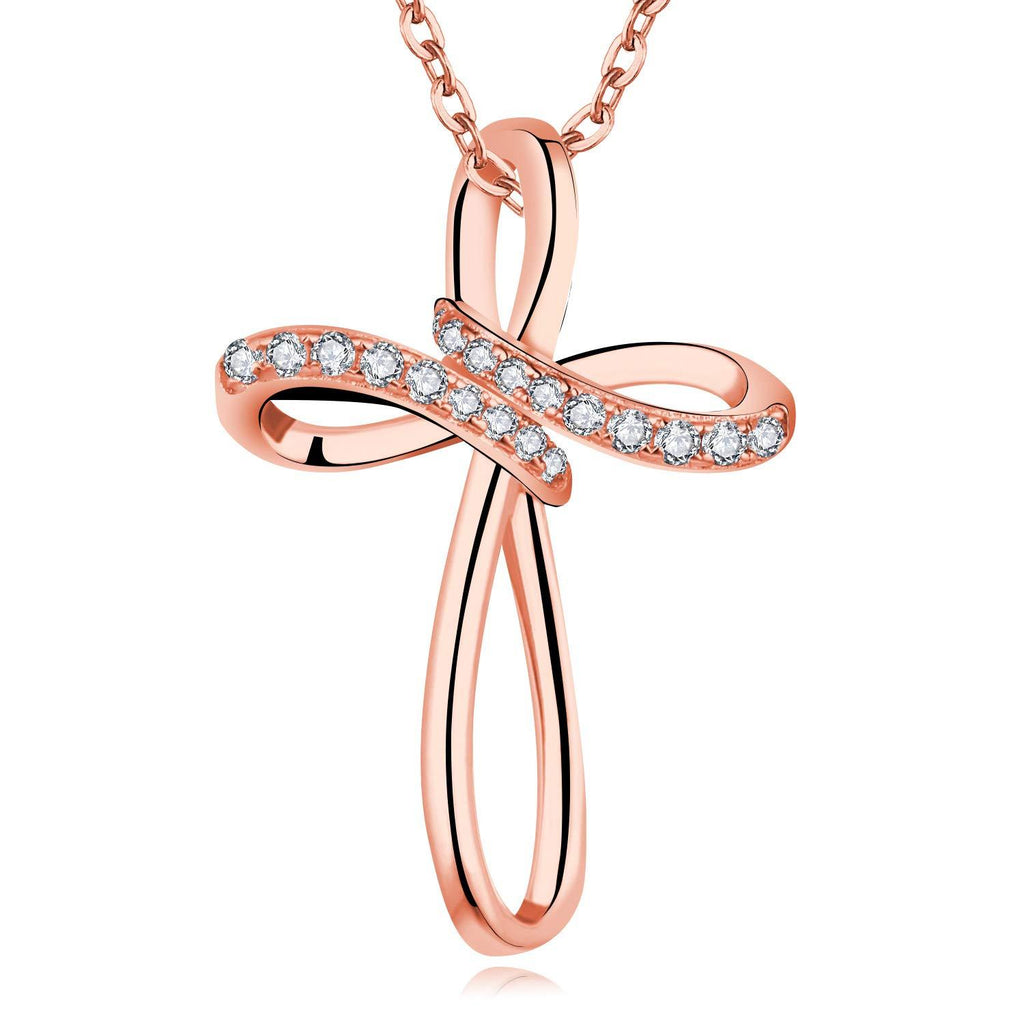 [Australia] - JO WISDOM Cross Necklace,925 Sterling Silver AAA Cubic Zirconia Crucifix Celtic Cross Pendant Necklace,Jewellry for Women Rose Gold Color 