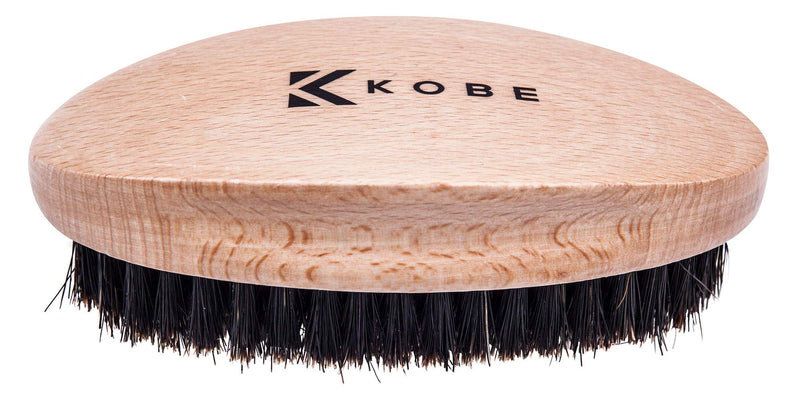 [Australia] - Kobe Palm Men's Wooden Military Hair Brush - Hand-Sized Grooming Tool with Natural Boar Bristles for Hair and Beard 