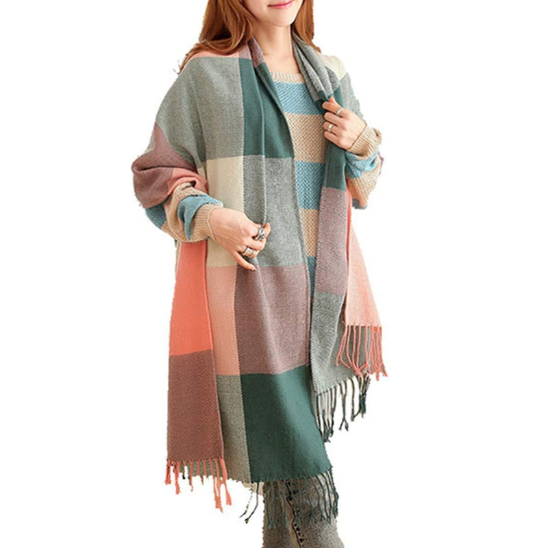 [Australia] - Miss Lulu Women Scarves Winter Long Soft Warm Tartan Check Wraps Wool Spinning Tassel Shawl Stole Scarf Green 