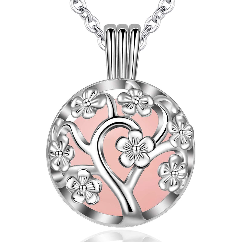[Australia] - EUDORA Harmony Ball Cherry Blossom Necklace,with Chime Music Wishing Ball Locket Pendant Necklaces for Women Girls Nice Jewelry Gift, 30"+45" Chain Peach 