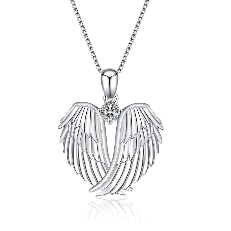 [Australia] - Guardian Angel Wings Necklace Sterling Silver Pendant with Sparkle Cubic Zirconia Jewellery For Women Girls Created Diamond 