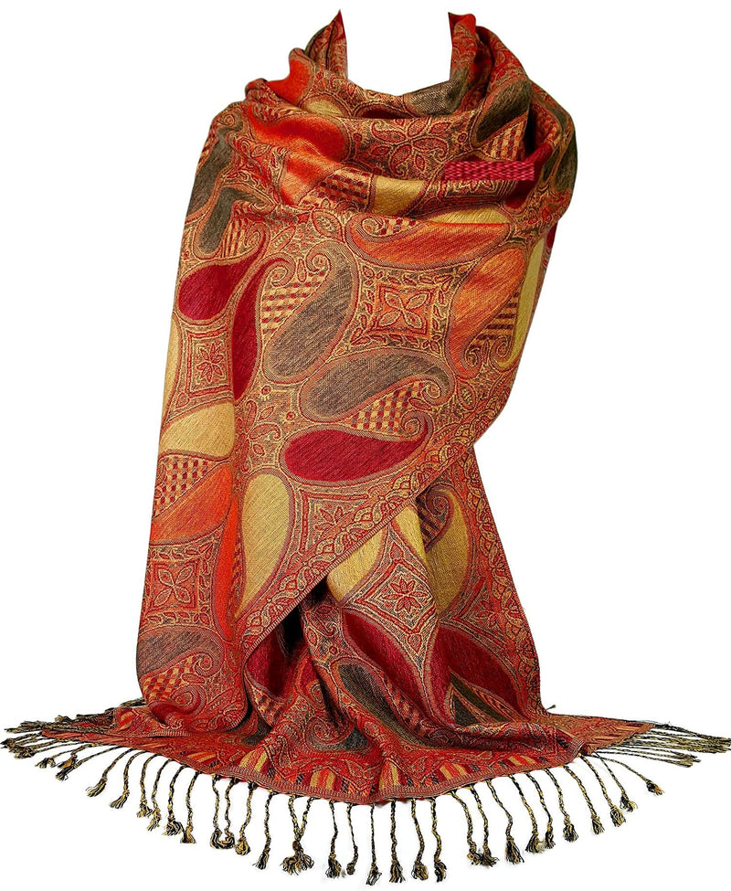 [Australia] - GFM Paisley Mosaic Pattern Pashmina Style Scarf (PMSC) Pmsc-nrgll-red Orange 