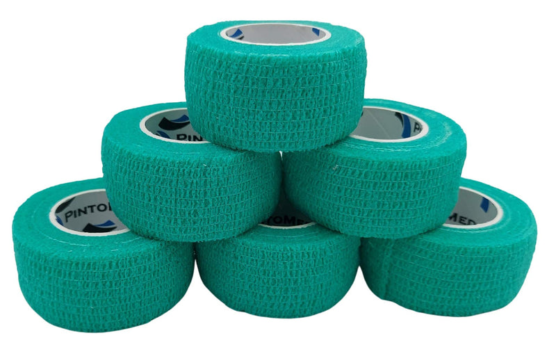 [Australia] - Pintomed - Green Cohesive Bandage Stretched 6 Rolls x 2.5cm x 4.5mts Self-Adhesive Flexible Bandages, Professional Quality, First Aid Sports Wrap Bandages - Pack of 6 