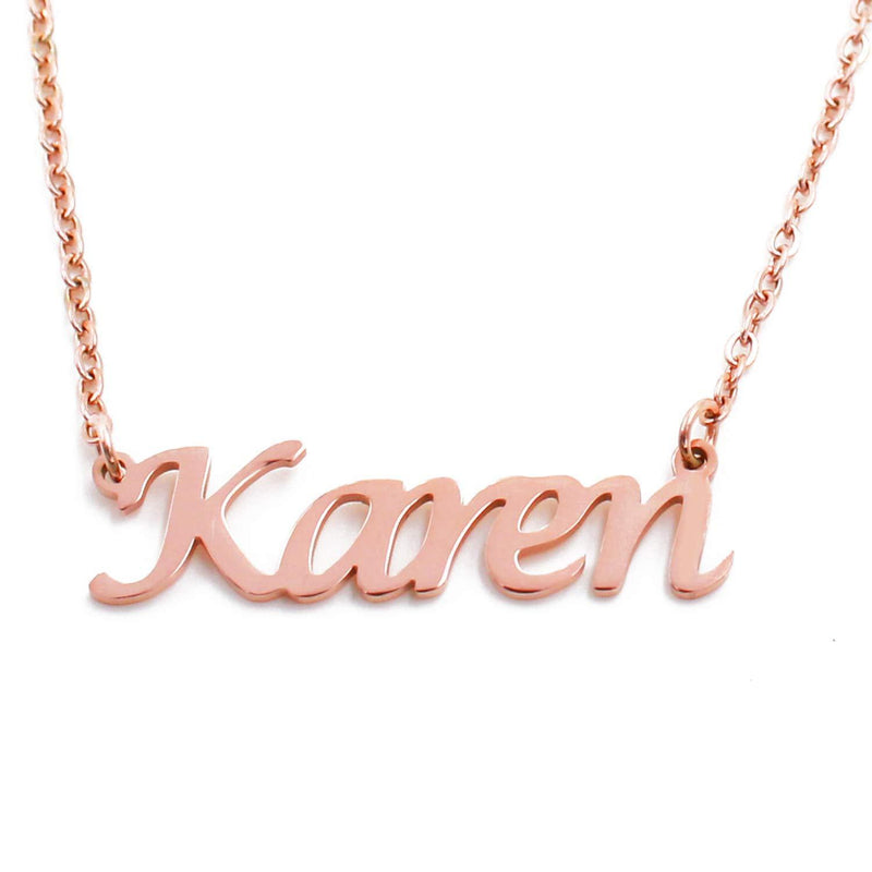 [Australia] - Karen Name Necklace Personalised 18ct Rose Gold Plated, Custom Dainty Name Pendants, Jewellery for Ladies, Girlfriend, Mother, Sister, Friends Inc Bag & Box 