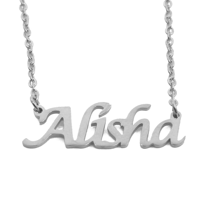 [Australia] - Kigu Alisha Personalised Name Necklace - Adjustable Chain - Silver Tone - Incl Gift Packaging 