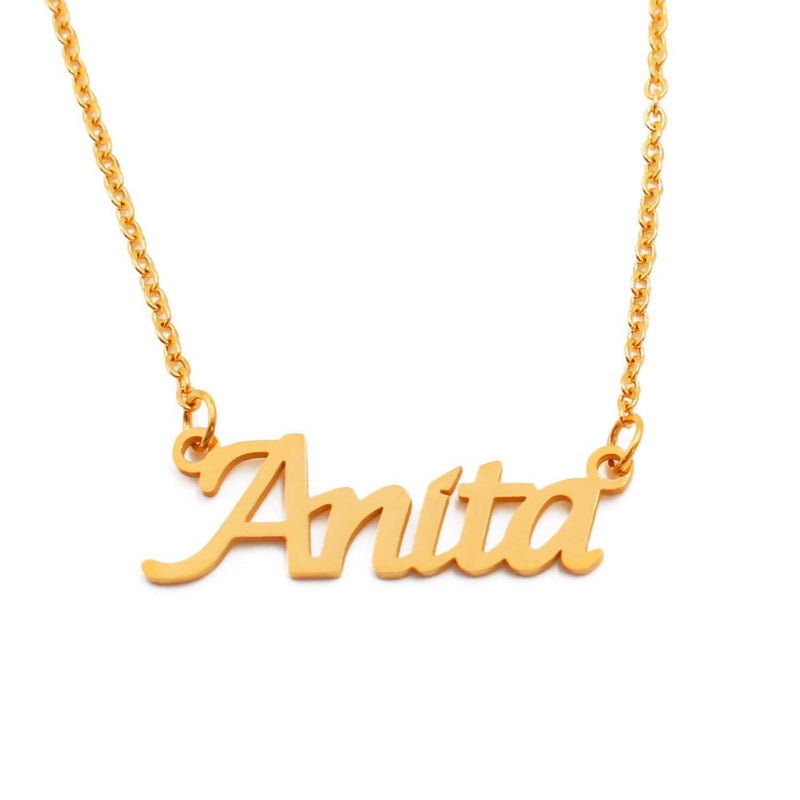 [Australia] - Kigu Anita Name Necklace Personalised 18ct Gold Plated, Custom Dainty Name Pendants, Jewellery for Ladies, Girlfriend, Mother, Sister, Friends Inc Bag & Box 