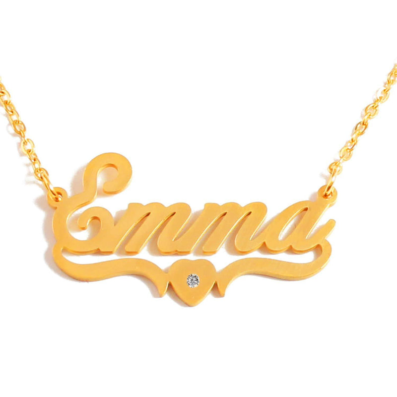 [Australia] - Kigu Emma Name Necklace Personalised Heart Shaped Gold Plated, Custom Dainty Name Pendants, Jewellery for Ladies, Girlfriend, Mother, Sister, Friends Inc Bag & Box 