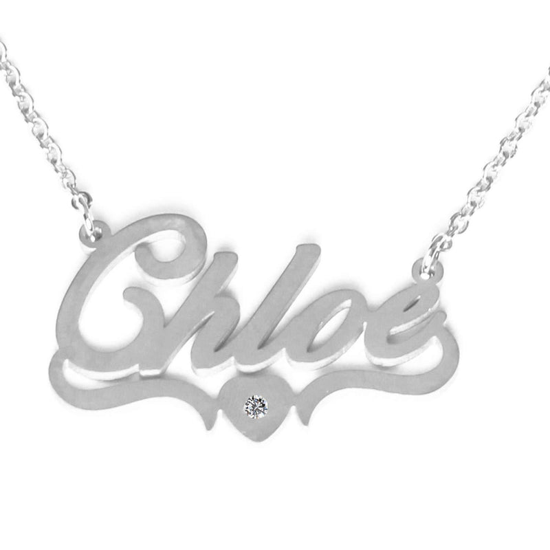 [Australia] - Kigu Chloe Personalised Heart Shaped Name Necklace Adjustable Chain - Silver Tone - Incl Gift Packaging 