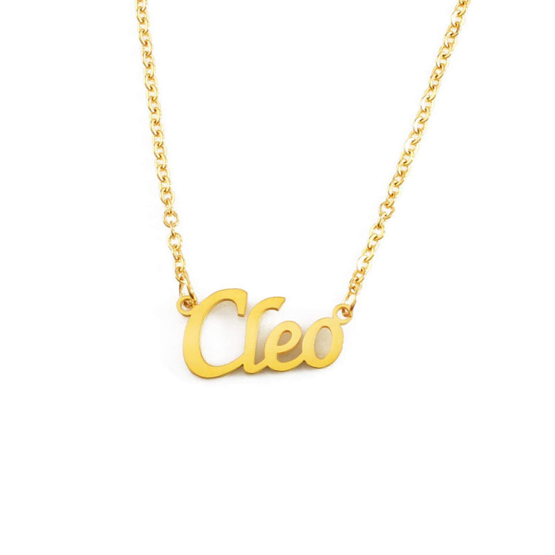 [Australia] - Kigu Cleo Name Necklace Personalised 18ct Gold Plated, Custom Dainty Name Pendants, Jewellery for Ladies, Girlfriend, Mother, Sister, Friends Inc Bag & Box 