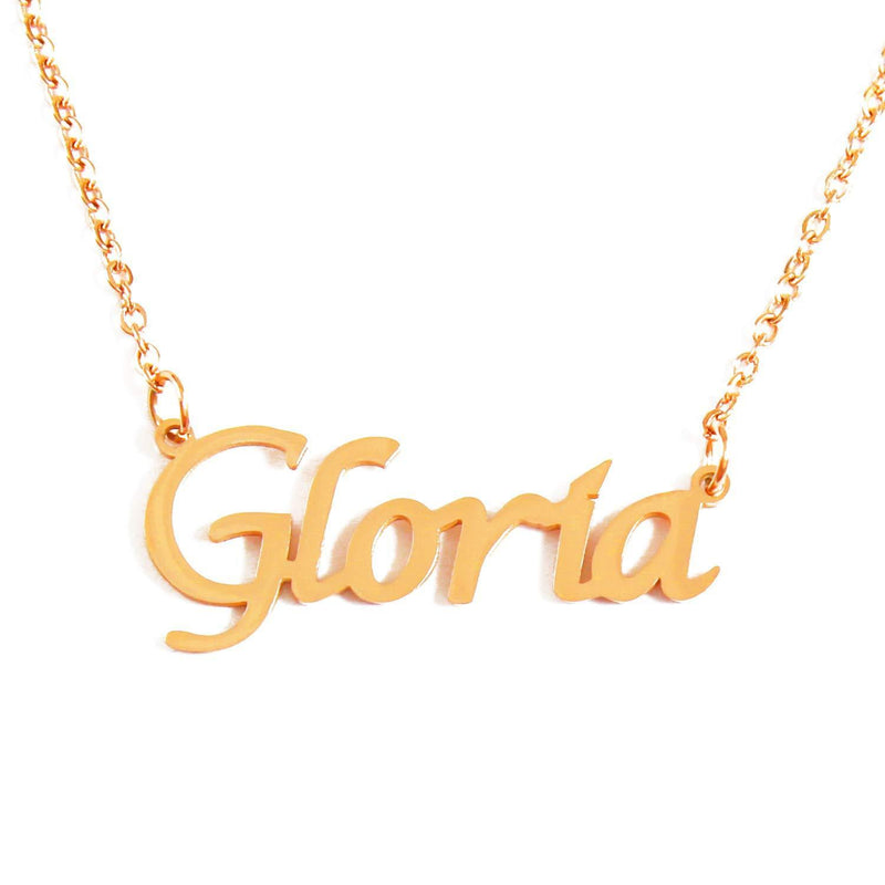 [Australia] - Kigu Gloria Name Necklace Personalised 18ct Gold Plated, Custom Dainty Name Pendants, Jewellery for Ladies, Girlfriend, Mother, Sister, Friends Inc Bag & Box 