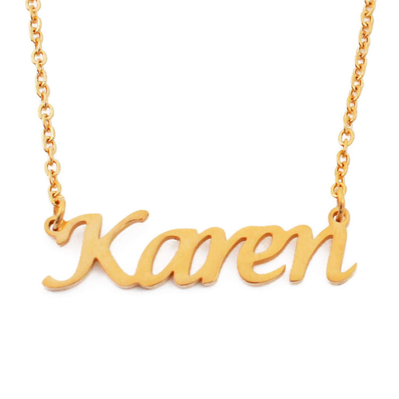 [Australia] - Karen Name Necklace Personalised 18ct Gold Plated, Custom Dainty Name Pendants, Jewellery for Ladies, Girlfriend, Mother, Sister, Friends Inc Bag & Box 
