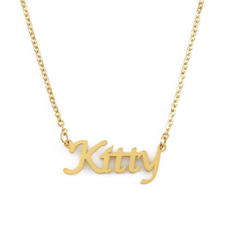 [Australia] - Kitty Name Necklace Personalised 18ct Gold Plated, Custom Dainty Name Pendants, Jewellery for Ladies, Girlfriend, Mother, Sister, Friends Inc Bag & Box 