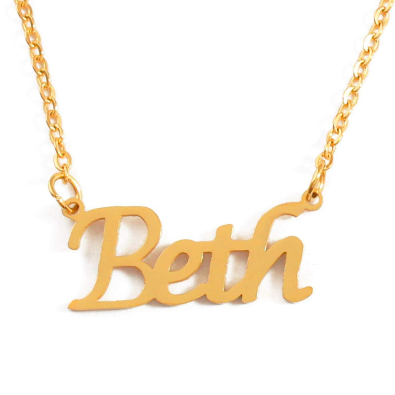 [Australia] - Kigu Beth Name Necklace Personalised 18ct Gold Plated, Custom Dainty Name Pendants, Jewellery for Ladies, Girlfriend, Mother, Sister, Friends Inc Bag & Box 