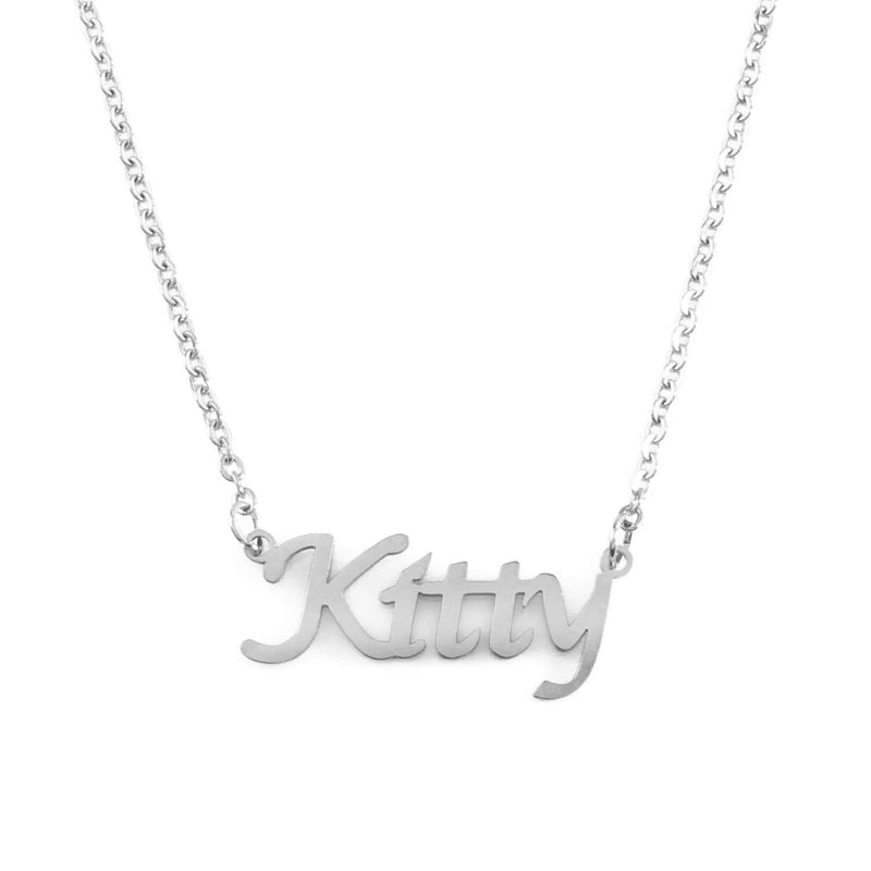 [Australia] - Kitty Personalised Name Necklace - Adjustable Chain - Custom Jewellery - Silver Tone - Incl Gift Packaging 