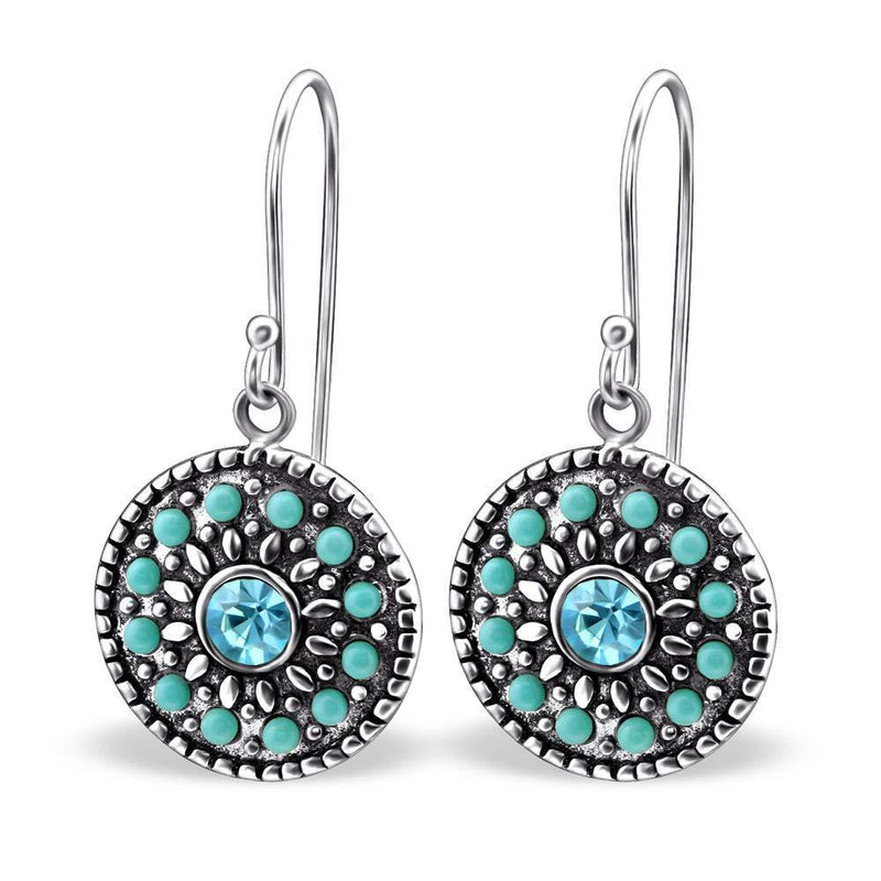 [Australia] - The Rose & Silver Company Women 925 Sterling Silver Mosaic Round Dangle Earrings 