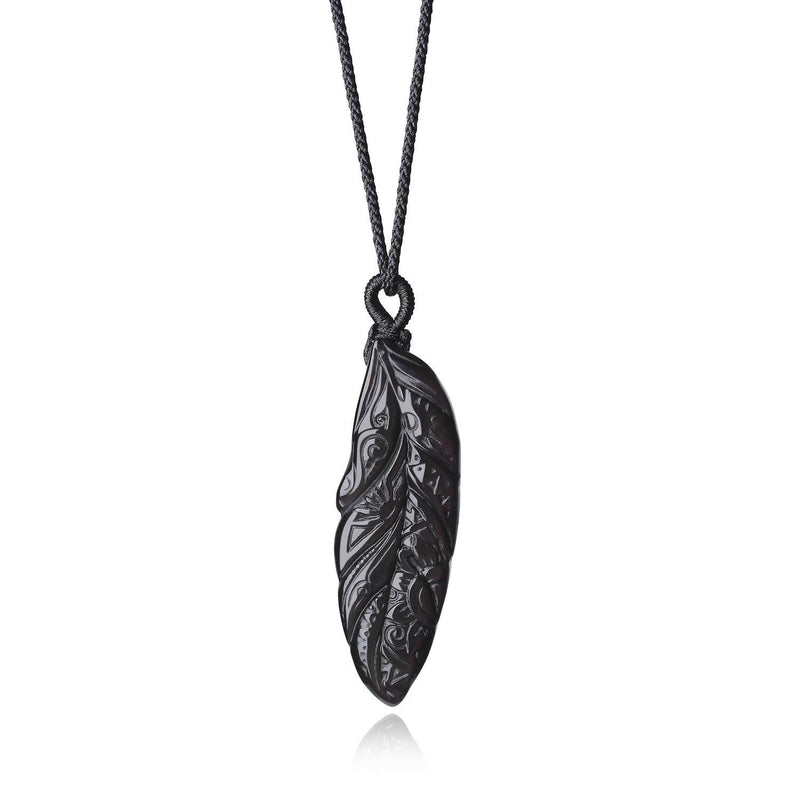 [Australia] - coai Womens Black Obsidian Stone Feather Pendant Necklace 