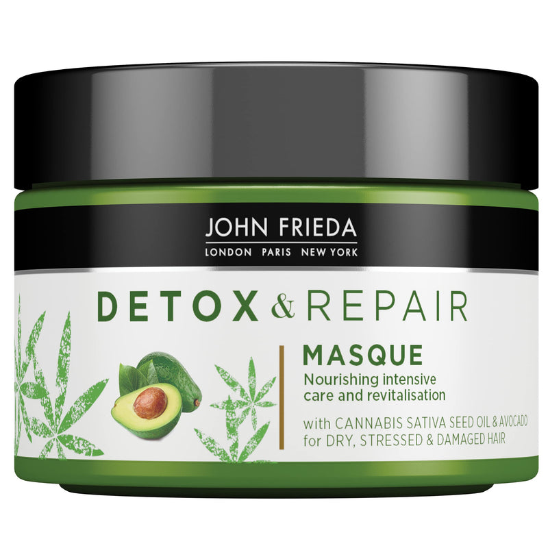 [Australia] - John Frieda Detox & Repair Masque Hair Mask 250ml for Dry, Stressed & Damaged Hair with Cannabis Sativa Seed Oil & Avocado 