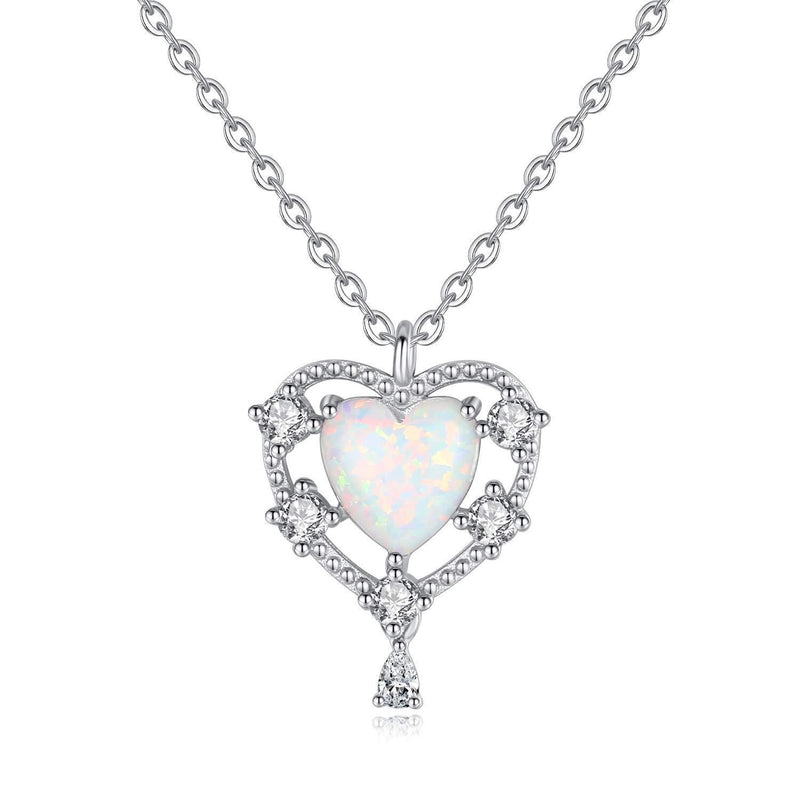 [Australia] - VIKI LYNN Women 925 Sterling Silver Heart Pendant Created Opal Necklace 
