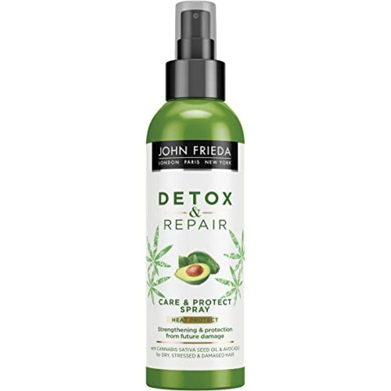 [Australia] - John Frieda Detox & Repair Care & Protect Heat Protection Spray 200ml for Dry, Stressed & Damaged Hair with Cannabis Sativa Seed Oil & Avocado Detox + Repair 