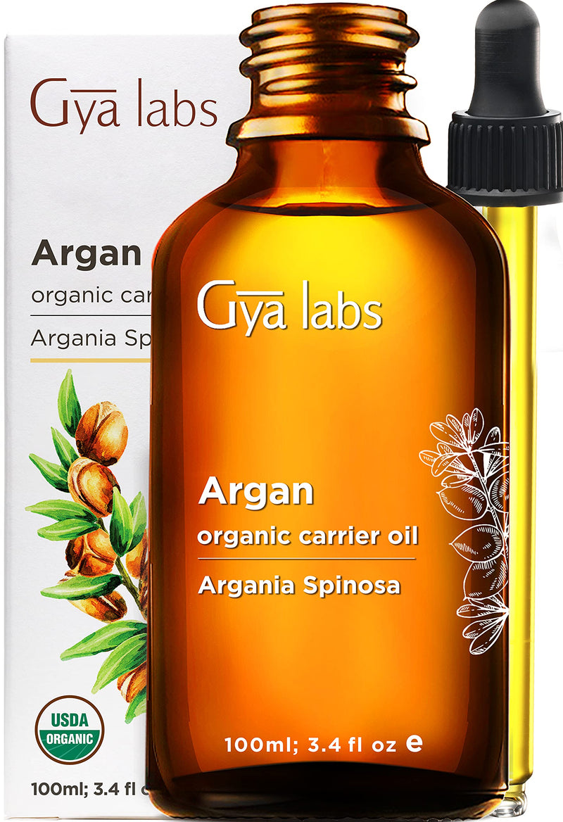 [Australia] - Gya Labs Organic Argan Carrier Oil For Dry Skin & Thinning Hair (100ml) - Therapeutic Grade Moroccan Argan Oil - Perfect for Dewy Skin & Hair Growth - Use on Skin and Hair 100 ml (Pack of 1) 