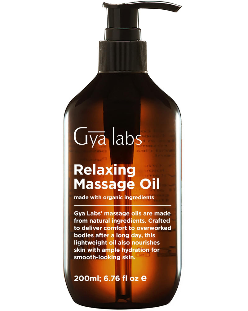 [Australia] - Gya Labs Relaxing Massage Oil - Ylang Ylang, Rose Geranium and Organic Argan Infused Body Oil for Skin - Natural Massage Oil for Massage Therapy - 100% Pure (200 ml) 