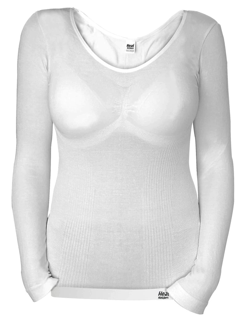 [Australia] - HEAT HOLDERS - Ladies Winter Warm Cotton Thermal Underwear Long Sleeve Top Vest S-M White 