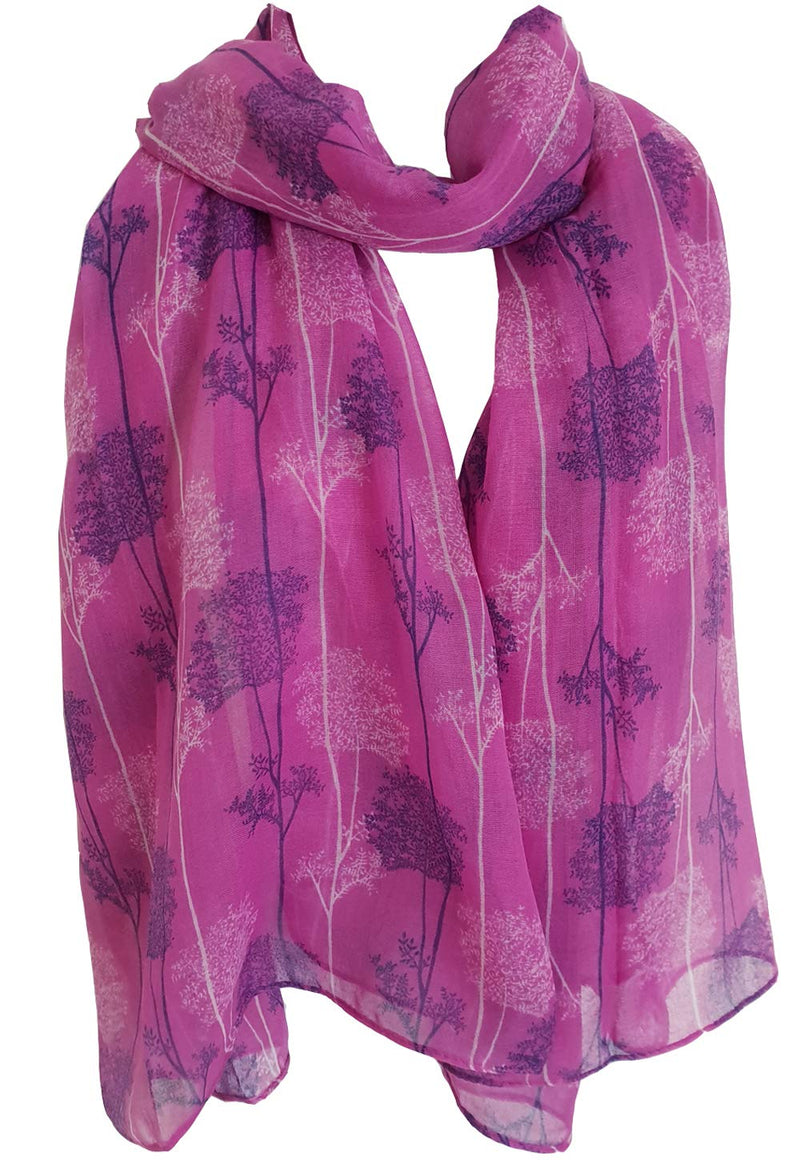 [Australia] - GlamLondon Forest Print Scarf Large Size Fashionable Trees Printed Women Wrap Fuchsia Pink 