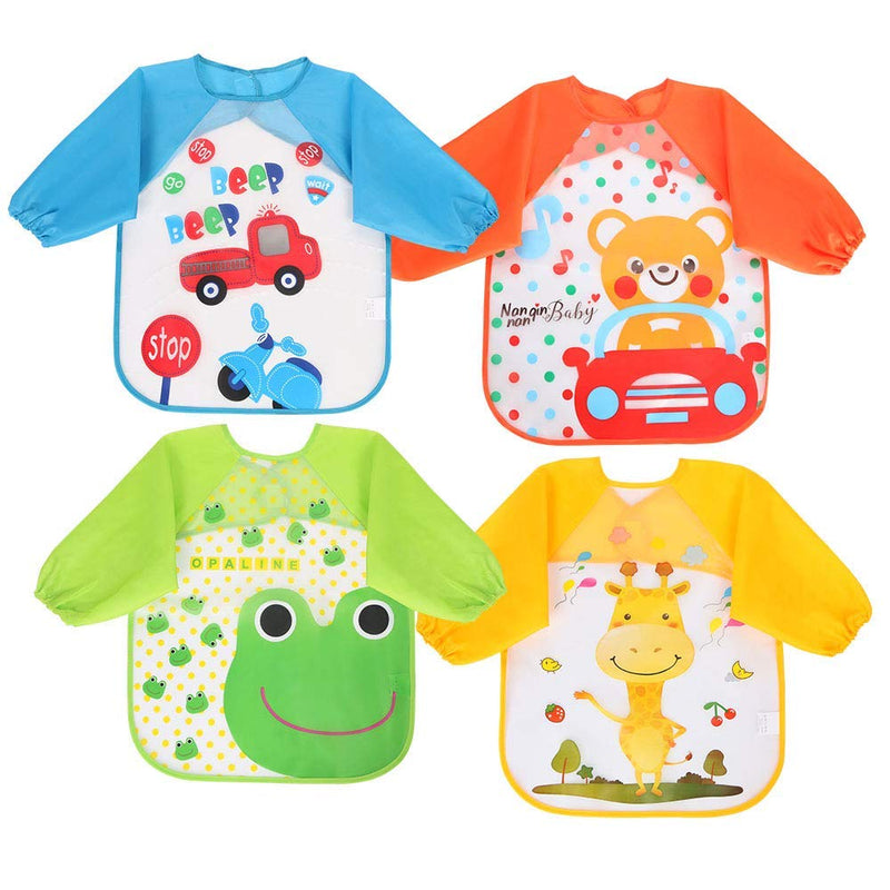 [Australia] - Vicloon Bibs with Sleeves,4 Pcs Waterproof Long Sleeve Bib Unisex Feeding Bibs Apron for Infant Toddler 6 Months to 3 Years Old 4pcs multi-color 