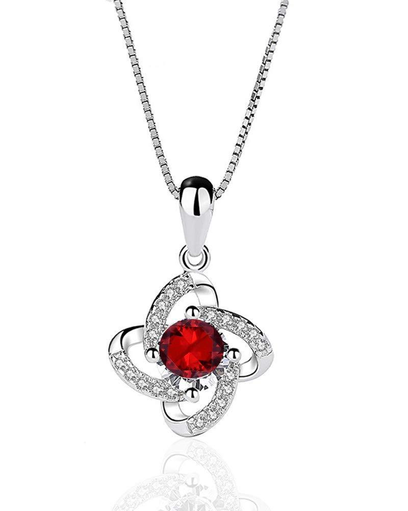 [Australia] - Necklaces 925 Sterling Silver Womens Jewelry Windmill Pendant Cubic Zirconia Box Chain Necklace Red 