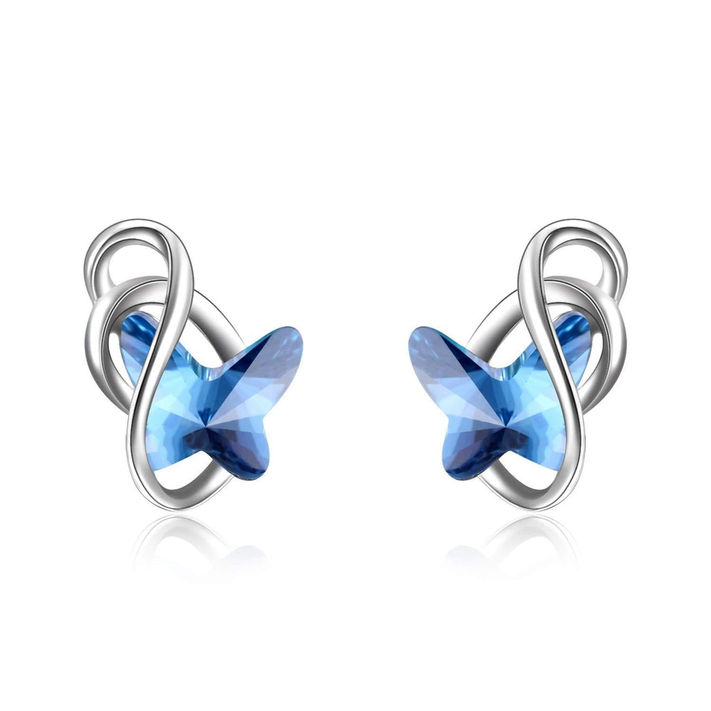[Australia] - 925 Sterling Silver Butterfly Stud Earrings with Crystals, Butterfly Jewellery Gifts for Women Girls Blue 