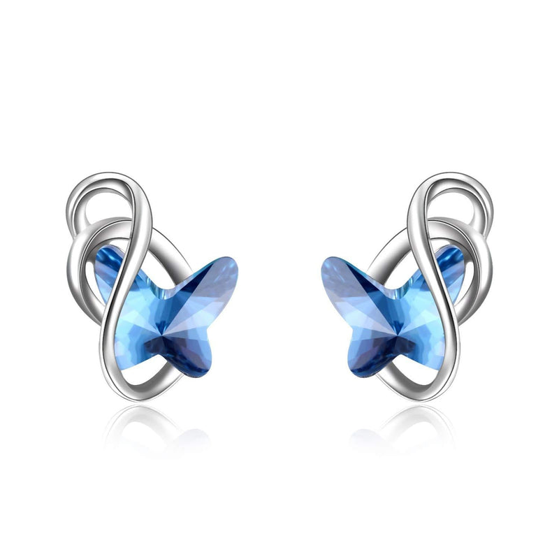 [Australia] - 925 Sterling Silver Butterfly Stud Earrings with Crystals, Butterfly Jewellery Gifts for Women Girls Blue 