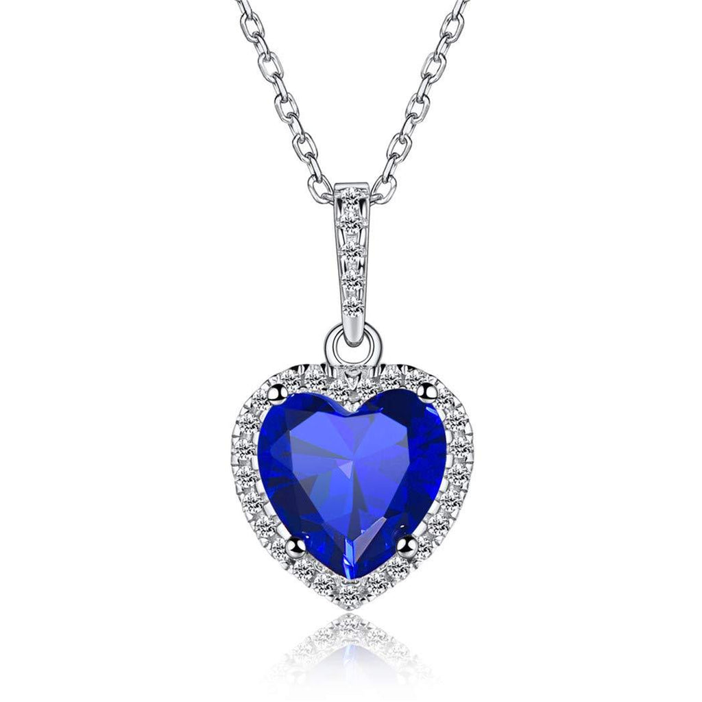 [Australia] - 925 Sterling Silver 12 Month Shape of My Heart Birthstone Necklace for Women 40+5cm Extend Chain Birthday Jewelry(with Gift Box) 09. September - Sapphire 
