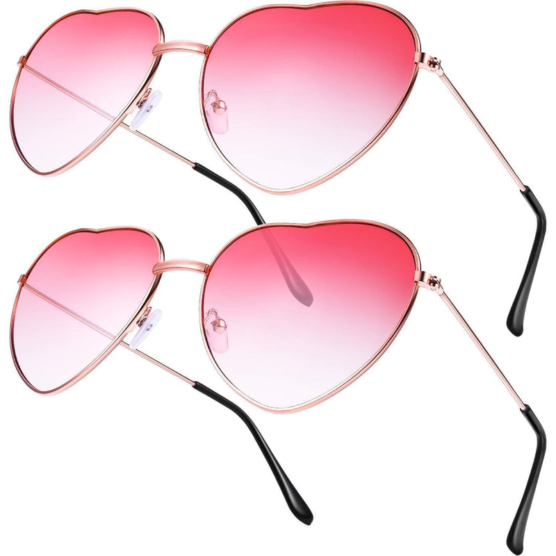 [Australia] - Boao 2 Pairs Hippy Specs Glasses Heart Shaped Sunglasses for Hippie Fancy Dress Accessory, Rose Gold Frame Gradient Red Lens 