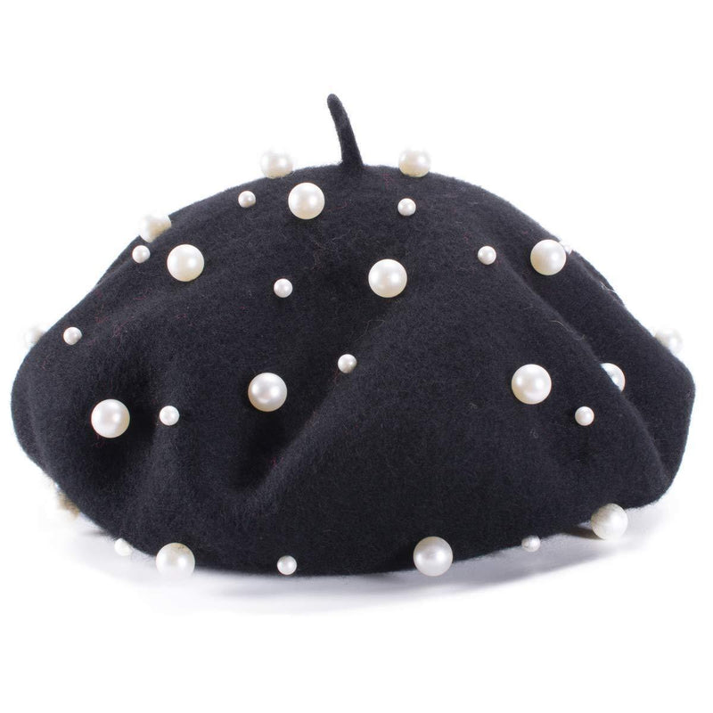 [Australia] - Lawliet Sweet French Womens Pearl Beaded 100% Wool Beret Cap Winter Hat Y91 Black 