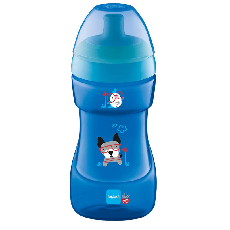[Australia] - MAM Sports Cup, 330 ml, Trendy Non-Spill Cup for 12+ Months, Baby Cup Bottle with Free Flow Spout, Toddler Cup, Blue (Designs May Vary) 