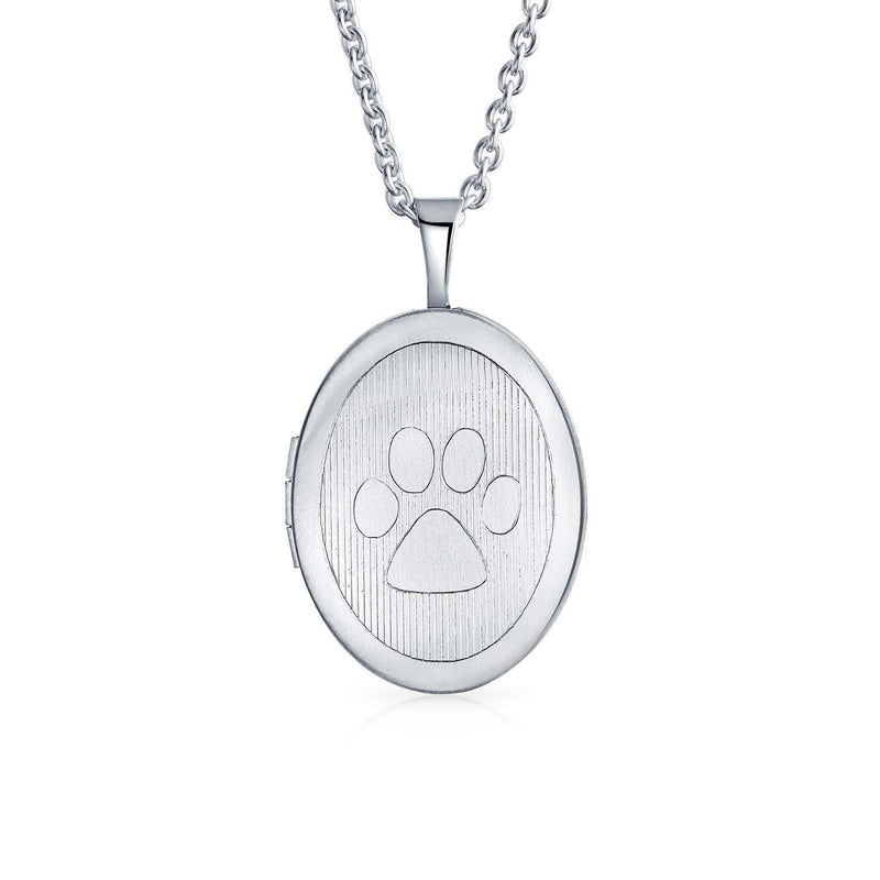 [Australia] - Oval Locket Necklace That Holds Pictures Photo Of Cat Dog Paw Print Pet Jewelry Women Brushed Matte Silver Personalize No Engraving 