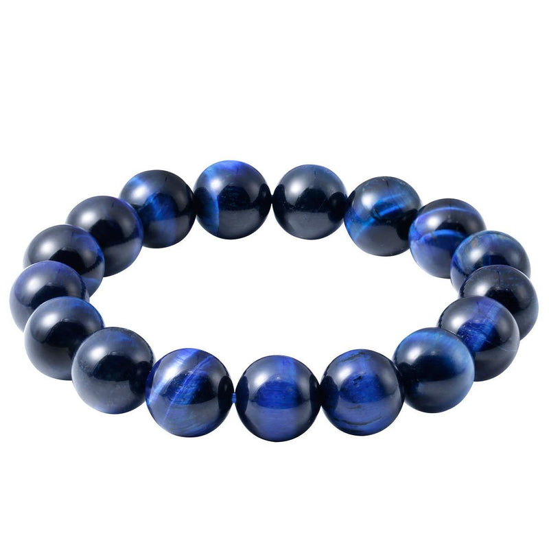 [Australia] - Jewboo Natural Black Obsidian Gemstone Bracelet Crescent Luster 12 14mm Smooth Beads Stretch Unisex Blue tiger 12mm 