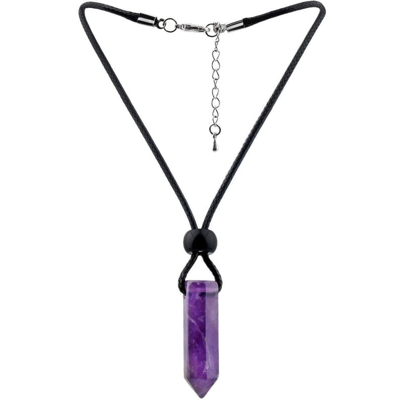 [Australia] - mookaitedecor Healing Crystal Necklace for Men Women,Hexagonal Semi Precious Gemstone Point Pendant with Adjustable Chain 01#-purple 