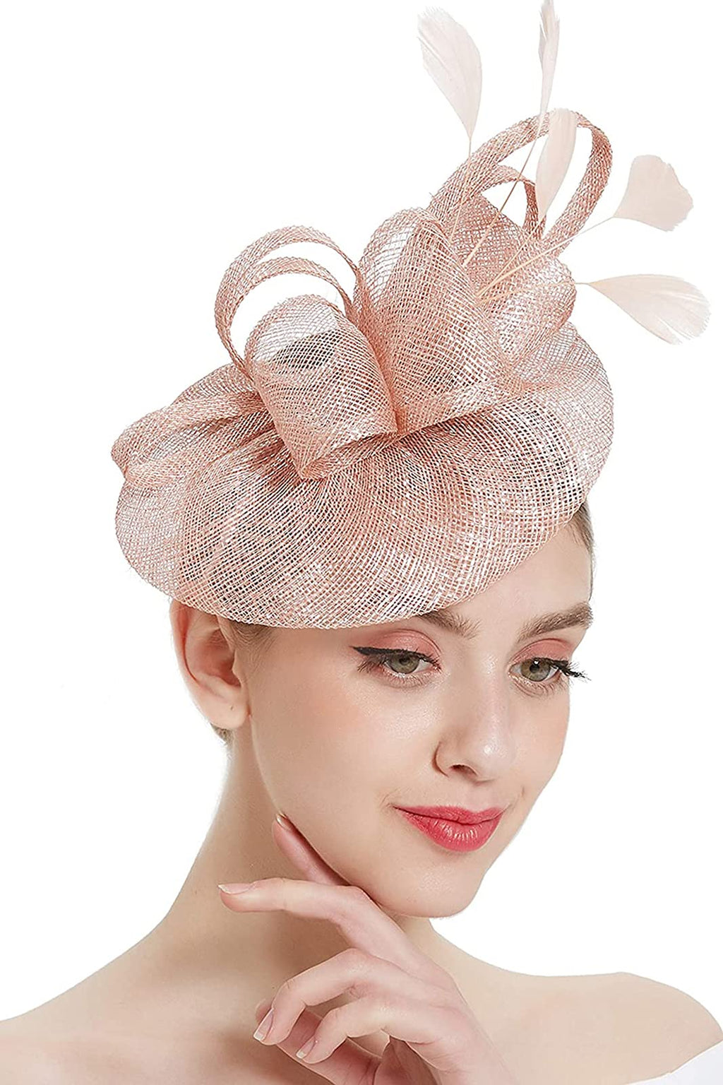 [Australia] - Z&X Sinamay Fascinator Pillbox Hat with Headband Hair Clip for Cocktail Tea Party 035 Nude Pink 