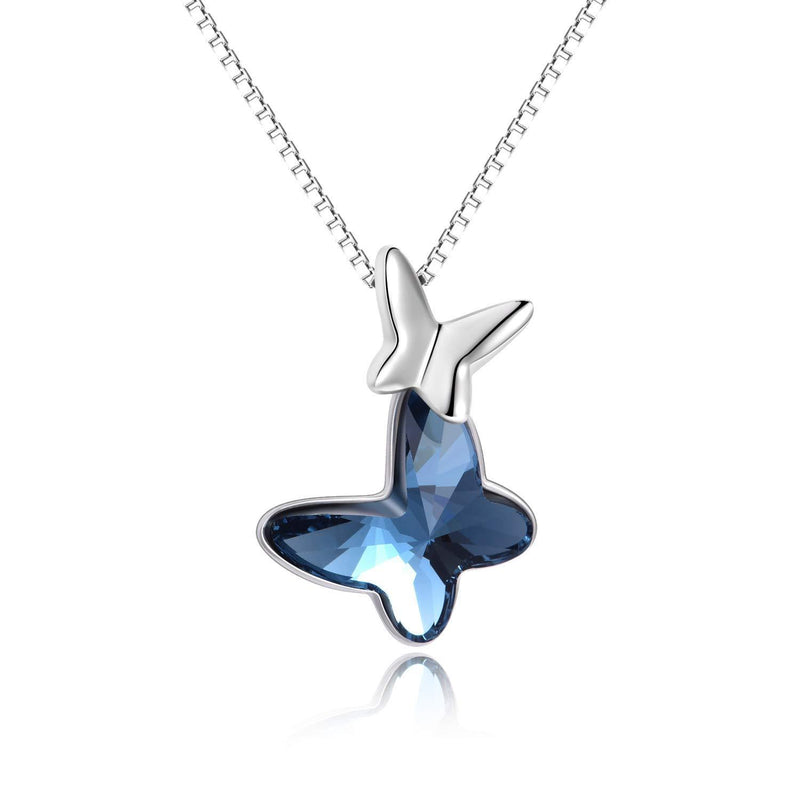 [Australia] - Sterling Silver Butterfly Pendant Necklace with Crystals, Birthday Jewellery Gifts for Women Girls Blue 
