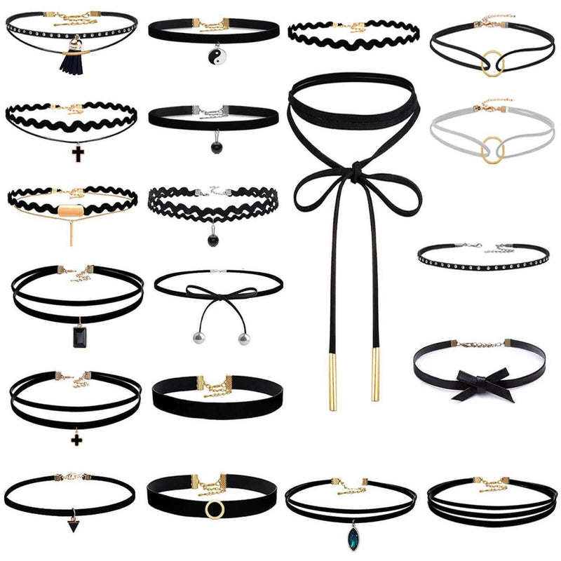 [Australia] - Paxcoo 25Pcs Black Chokers Necklaces Velvet Tattoo Neck Chocker for Women Ladies Teen Girls 