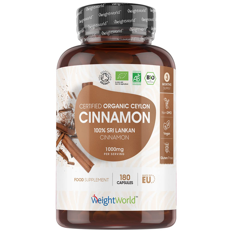 [Australia] - Organic Cinnamon Capsules 1500mg per Serving (3 Capsules) - 180 Vegan Capsules - Ceylon Cinnamon Powder - Soil Association Certified Digestion Supplement - Rich Source of Calcium - GMO & Gluten Free 