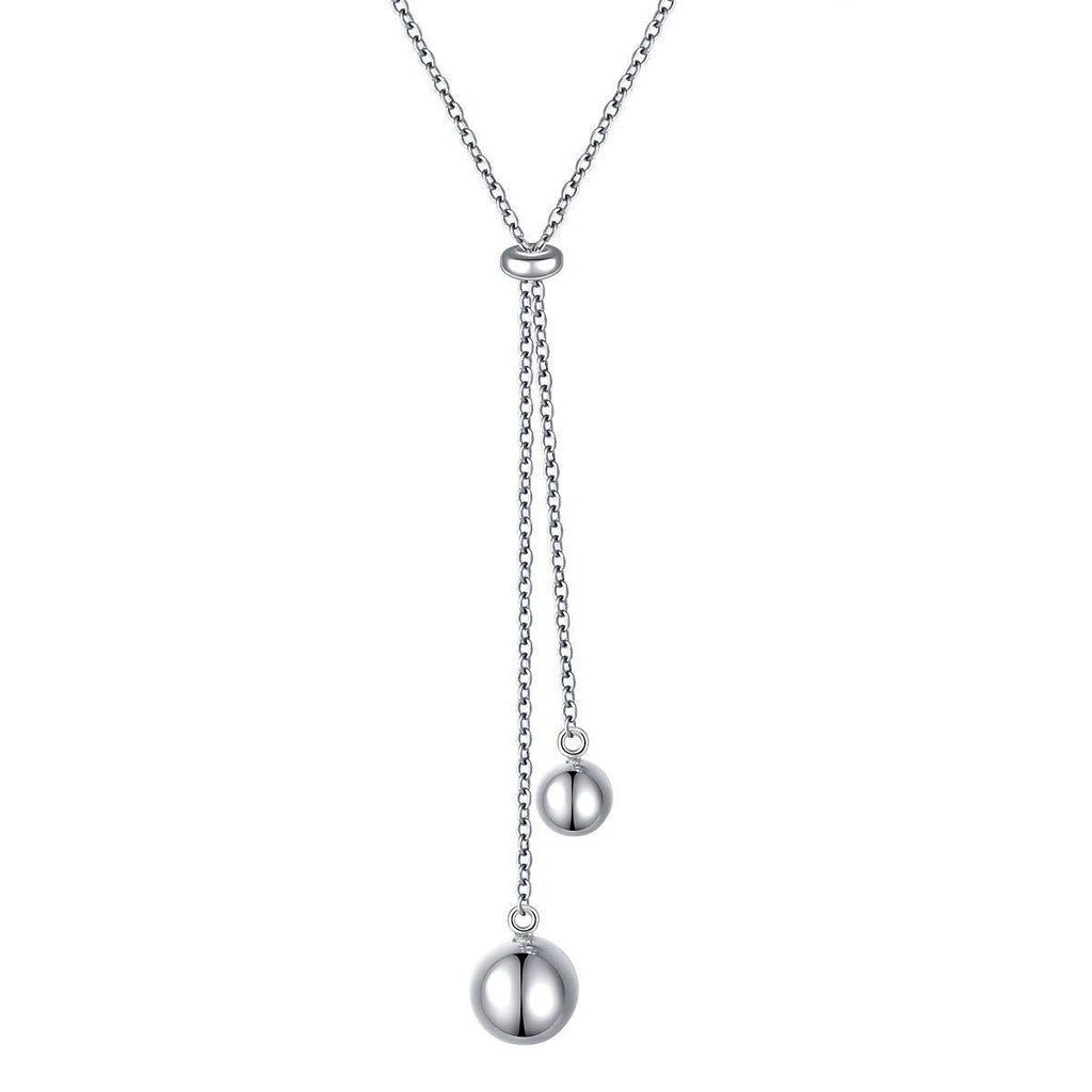 [Australia] - Flyow Long Chain Dainty Lariat Necklace Simple Style 925 Sterling Silver Pendant Adjustable Y Shaped Necklace Jewelry ball 