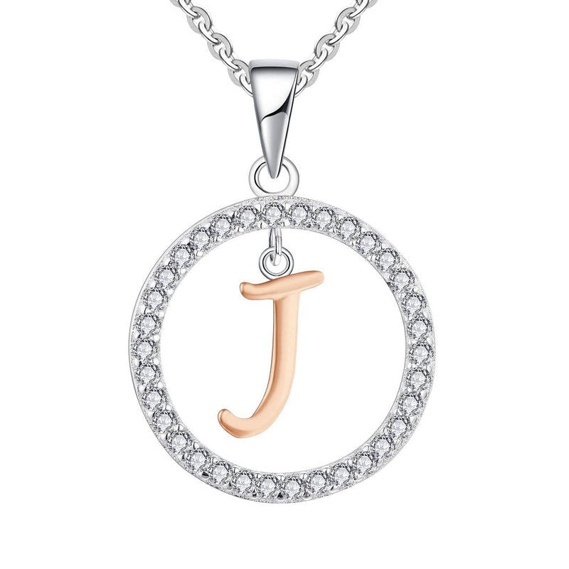 [Australia] - Starchenie Women Necklace 925 Sterling Silver Initial Letter A-Z Alphabet Pendant 3A Zirkonia White Gold Necklace Gifts for Women J Rose Gold 