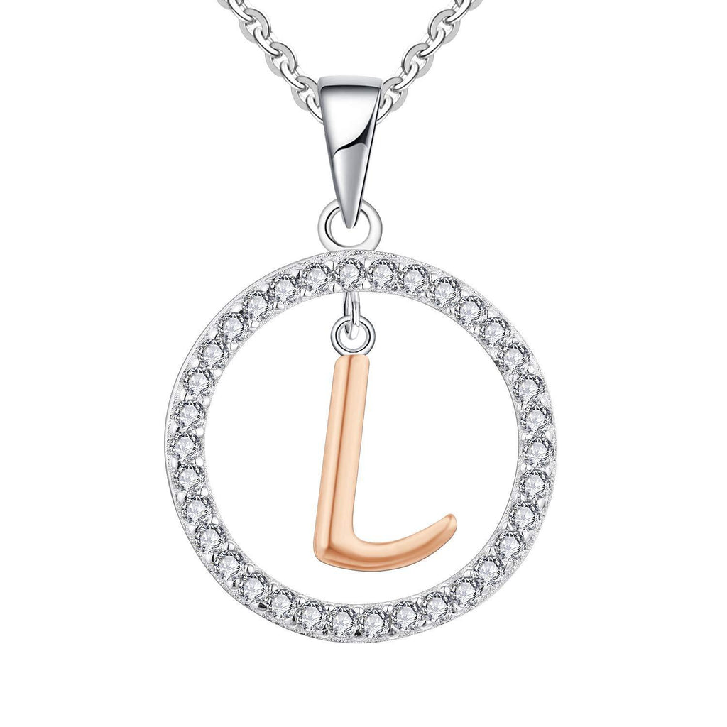 [Australia] - Starchenie Women Necklace 925 Sterling Silver Initial Letter A-Z Alphabet Pendant 3A Zirkonia White Gold Necklace Gifts for Women L Rose Gold 