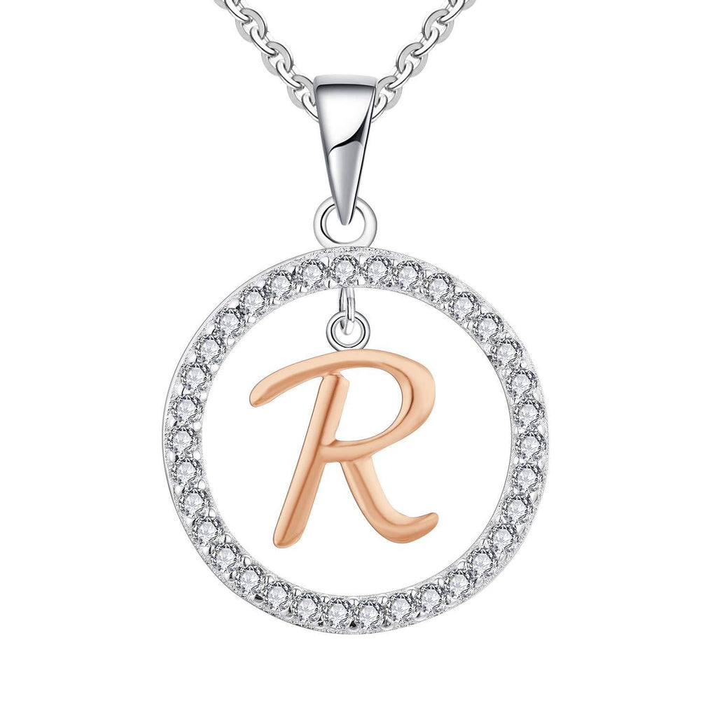 [Australia] - Starchenie Women Necklace 925 Sterling Silver Initial Letter A-Z Alphabet Pendant 3A Zirkonia White Gold Necklace Gifts for Women R Rose Gold 