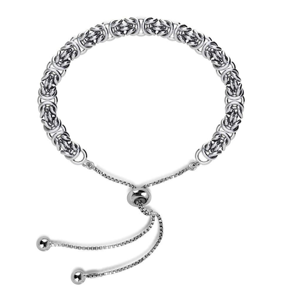 [Australia] - LeCalla Sterling Silver Jewelry Sliding Bolo Byzantine Bracelet for Women Rhodium 