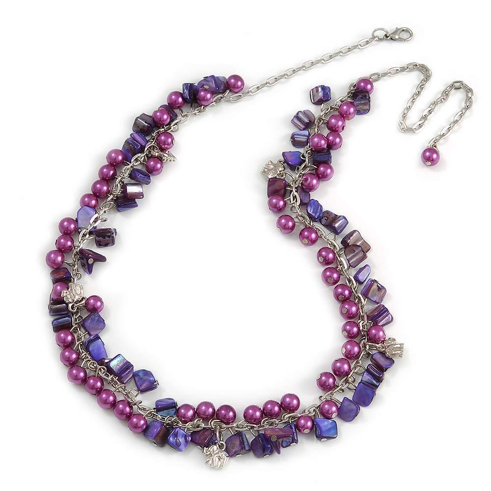 [Australia] - Avalaya Statement Purple Glass, Violet Nugget Silver Tone Chain Necklace - 60cm L/ 8cm Ext 