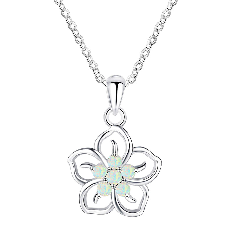 [Australia] - KristLand- Moonlight Collection S925 Silver Necklace with White Opal Special Design Flower Pendant 15MM/ Earrings Girlfriend/Wife/Daughter/Gift Box 