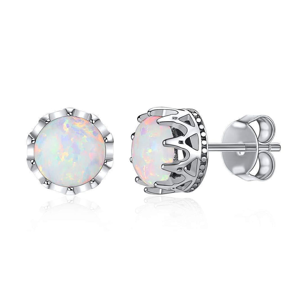 [Australia] - 925 Sterling Silver Crown Stud Earrings With Opal/CZ/Topaz Stones Ear Jackets Women Everyday Bridal Jewelry Gifts 01-opal 